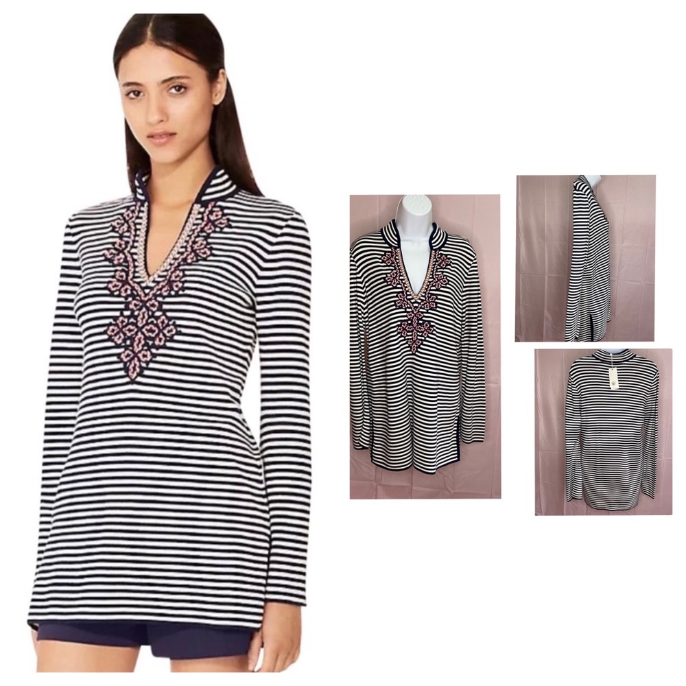 NWT M Tory Burch Katama Tunic Navy Blue & Cream